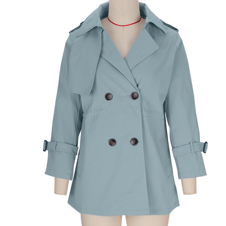 Women Double Breasted Trench Coat Classic Lapel Windbreaker