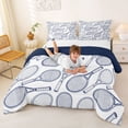 thumbnail image 3 of Castle Fairy Tennis Print Full Size Comforter Sets 3-Piece, Sport Theme Bedding Comforter Set, White Navy,Navy Blue Reversible,1 Comforter and 2 Pillowcases, 3 of 6