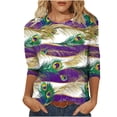 thumbnail image 2 of Xuyuer Carnival 2025 Womens 3/4 Sleeve Tops Mardi Gras and Costumes Fashion Round Neck Printed Blouse, 2 of 6