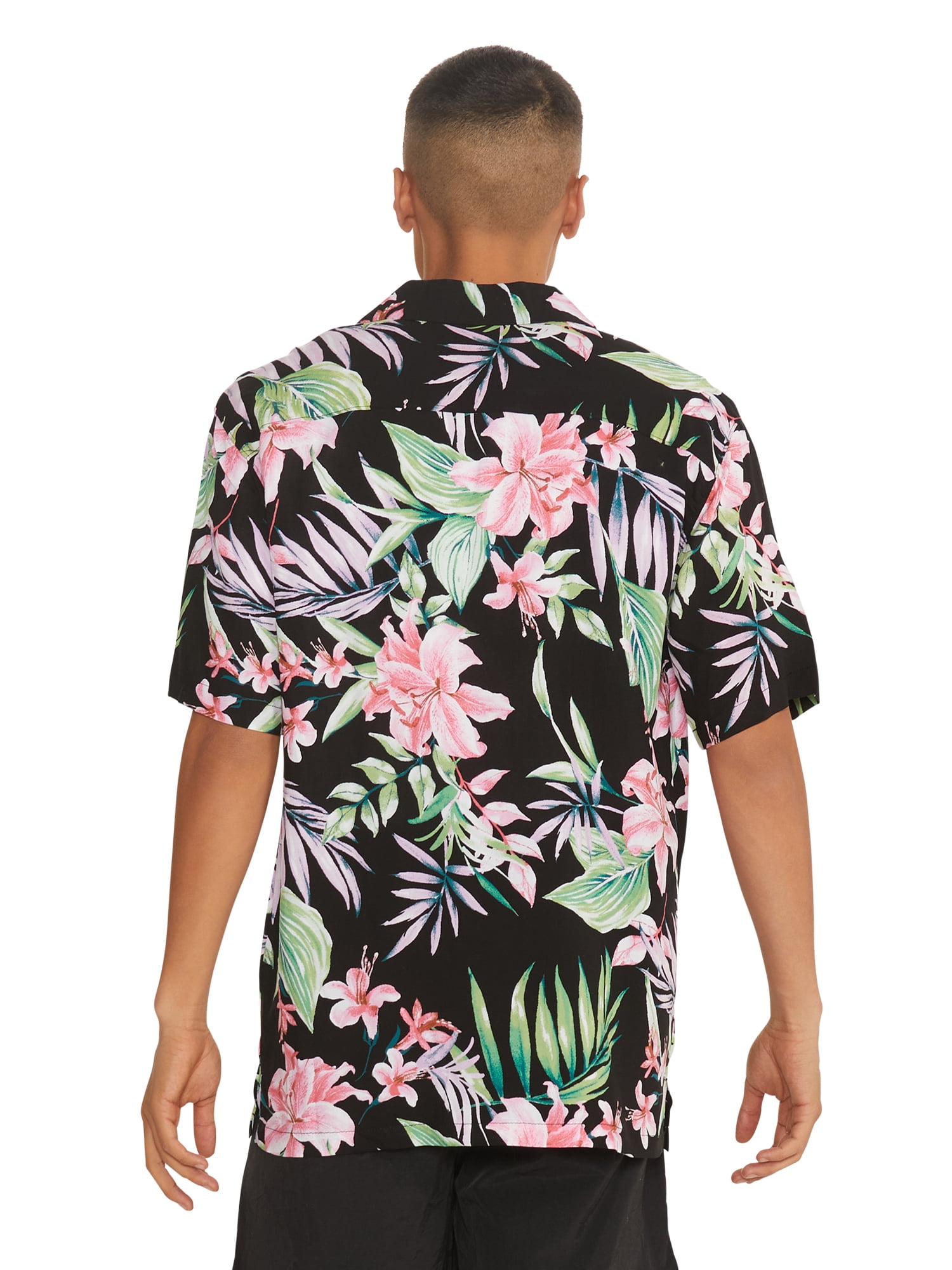 No Boundaries Men's Print Button Up Shirt with Short Sleeves, Sizes XS-3XL