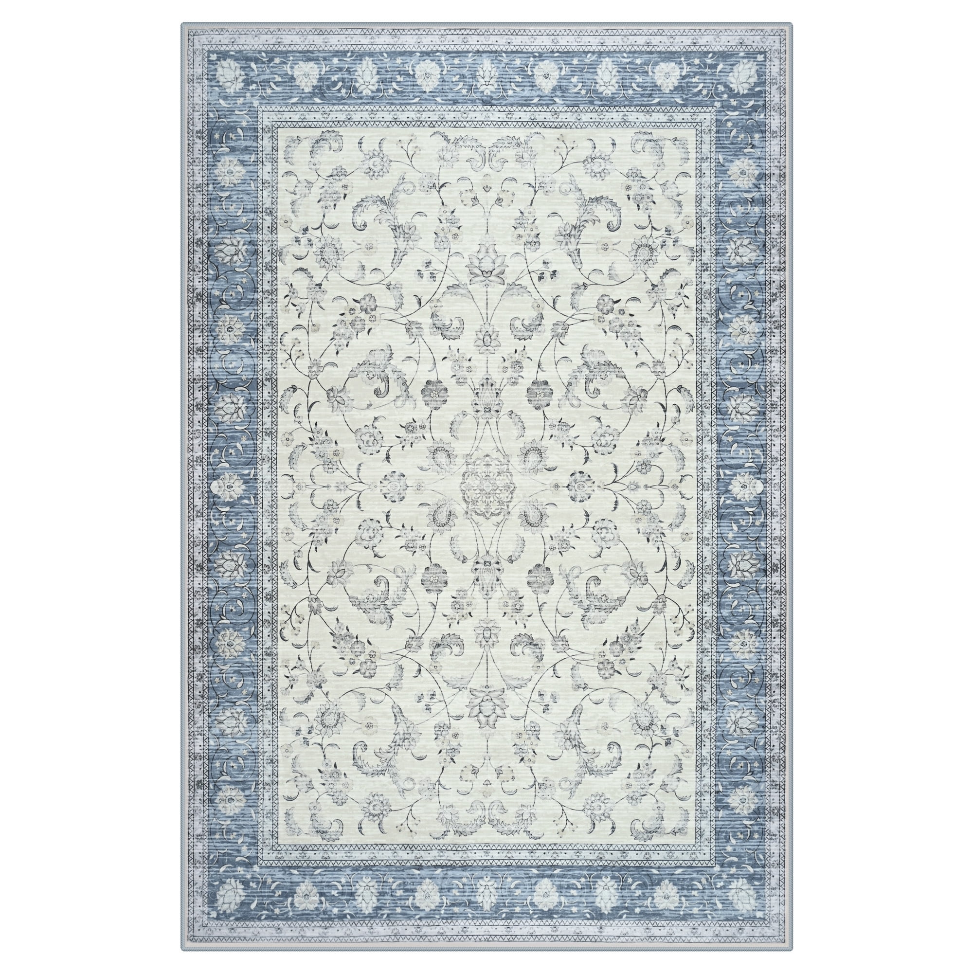 Astorug 5x8 Ft Light Blue Floral Area Rug - Machine Washable Low Pile Non-Slip Carpet, Boho Vintage Farmhouse Decor for Living Room, Bedroom, Nursery & Office