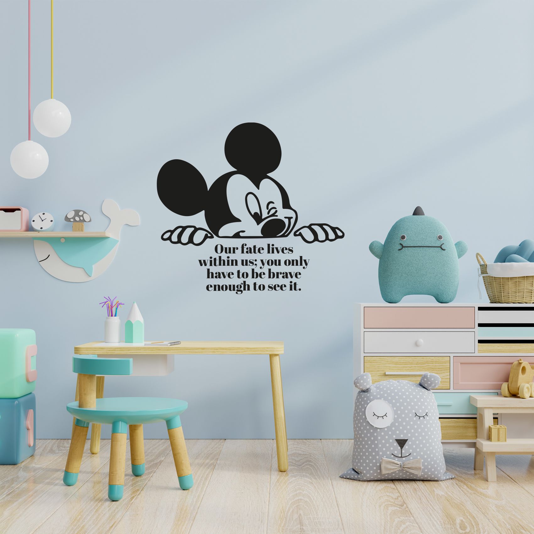 Fate Lives Mickey Mouse Quote Disney Cartoon Quotes Wall Sticker Art Decal for Girls Boys Room Bedroom Nursery Kindergarten House Fun Home Decor Stickers Wall Art Vinyl Decoration Size (40x40 inch)
