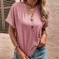 thumbnail image 6 of CZHJS Women's Short SleeveCowl Draped Neck Elegant Tunic Vintage Solid Color T Shirt Casual Loose Comfy Tees Trendy Fashion Clothes Button up V Neck Shirts Summer Tops Pink XXL, 6 of 8