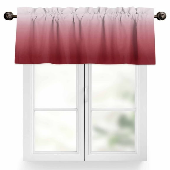 Red Gradient Valances for Windows, 54 x 18in, Rod Pocket Kitchen Valance Curtain Light Filtering Window Treatments for Living Room Bedroom, 1 Panel