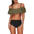 thumbnail image 1 of Qiopertar Clearance under $5 Women's Ruffled Bikini Solid Color Swimsuit Set With Suspender One Shoulder Two-Piece Swimsuit Saving Up To 90% Off Savings, 1 of 3
