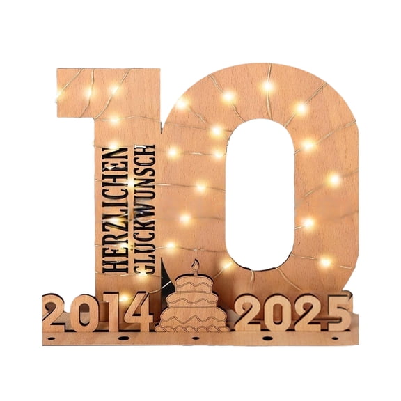 AOOOWER Elegant Wooden Number Figurine with LED Light String Stand for Birthday and Wedding Wood Sign Guest