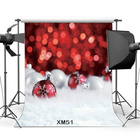 Image of HelloDecor 5x7ft Photography Backdrop Christmas Balls Bokeh Halos Glitter Sequins White Carpet Xmas Interior Decoration Backdrops for Baby Kids Adults