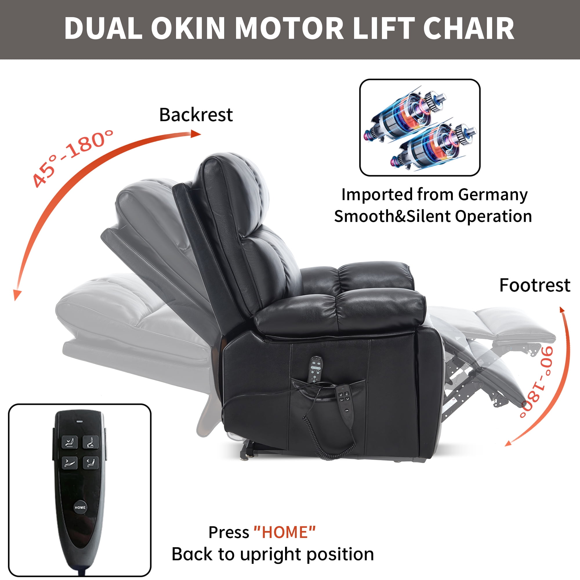 Alvantor Large Power Lift Recliner Chair for Elderly UP Leather Electric Recliners Chair with Massage and Heat for Living Room Black