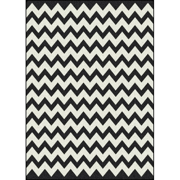 Milliken Black & White Area Rug Vibe Techno Black Chevron Zig Zag 5' 4" x 7' 8" Rectangle