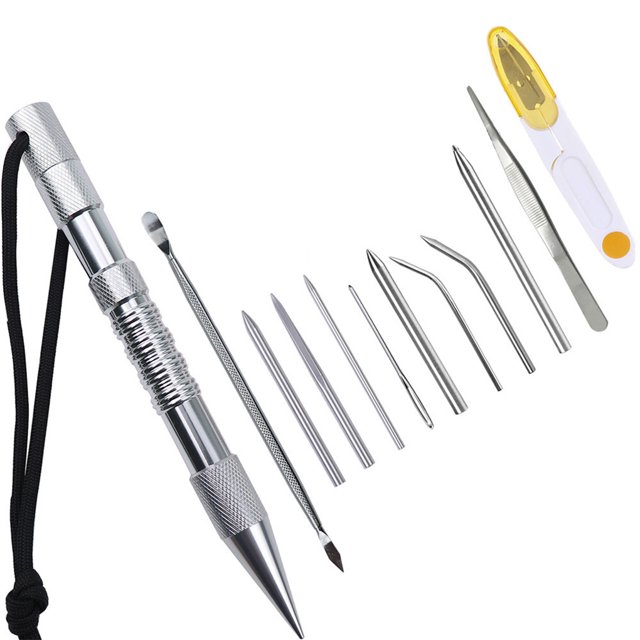 Soidarity Marlin Set Agujas de cordones Acero inoxidable Profesional Pequeña artesanía Costura Reutilizable Extraíble Tejer Pin Trabajo de cuero carpas 12 piezas de plata Soidarity OD023335-02B