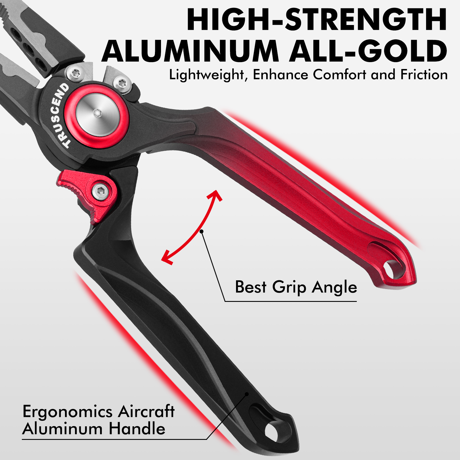 TRUSCEND Fishing Pliers, Lockable Handy Fishing Gear with Innovative Ergonomical Handle, Corrosion Saltwater Resistant Teflon Coated Fishing Tool, Multi-Function Fishing Plier with Mo-V Cutter
