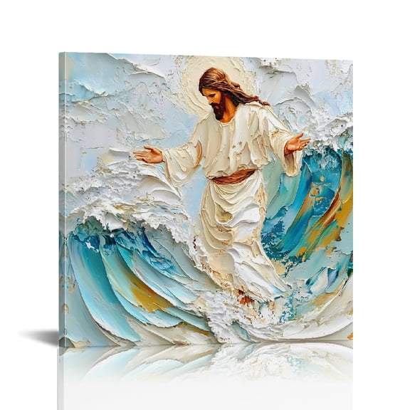 Jesus Walking on Water Christ Canvas Wall Art Print, Jesus Canvas Wall Art, Vintage Christian Wall Decor for Home, Church, Office, Living & Prayer Room | Perfect Inspirational Faith Gift Framed