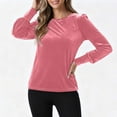 thumbnail image 5 of Inverlee Velvet Round Neck Shirts for Women Trendy Lantern Long Sleeve Solid Tops Winter Pleated Casual Blouse, 5 of 6