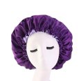 thumbnail image 1 of Purple Double-Layer Satin Sleep Cap for Women with Adjustable Drawstring - Frizz Control, Hair Protection for Nighttime, Hair , Postpartum, Chemo & Hair Loss - Soft, Comfortable, Stylish, 1 of 7