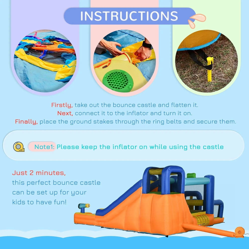 Topcobe 7 in 1 Water Slide w/ Slide Pool Climbing Wall Water Cannon Basketball Hoop Boxing Post Football Stand for 3-8 Years, Kids Bounce House for Kids Backyard Activity