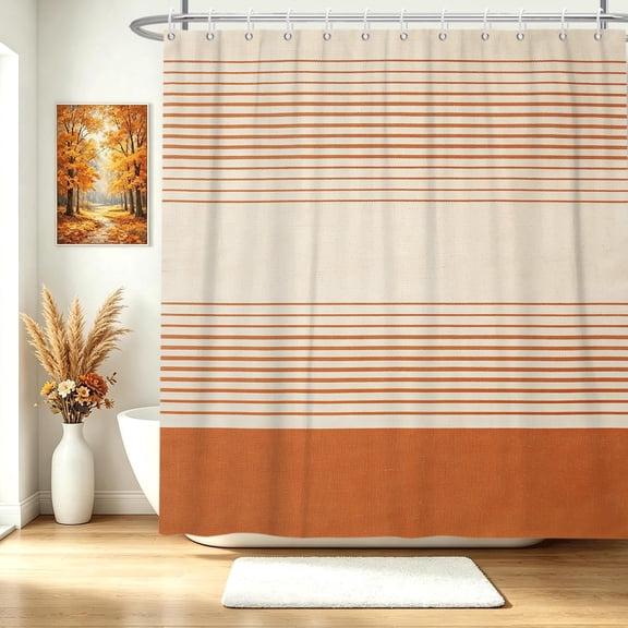 MIZHONA Brown Fall Stripes Shower Curtain Autumu Caramel Fabric Shower Curtains for Bathroom Curtain Decor 72x72 in