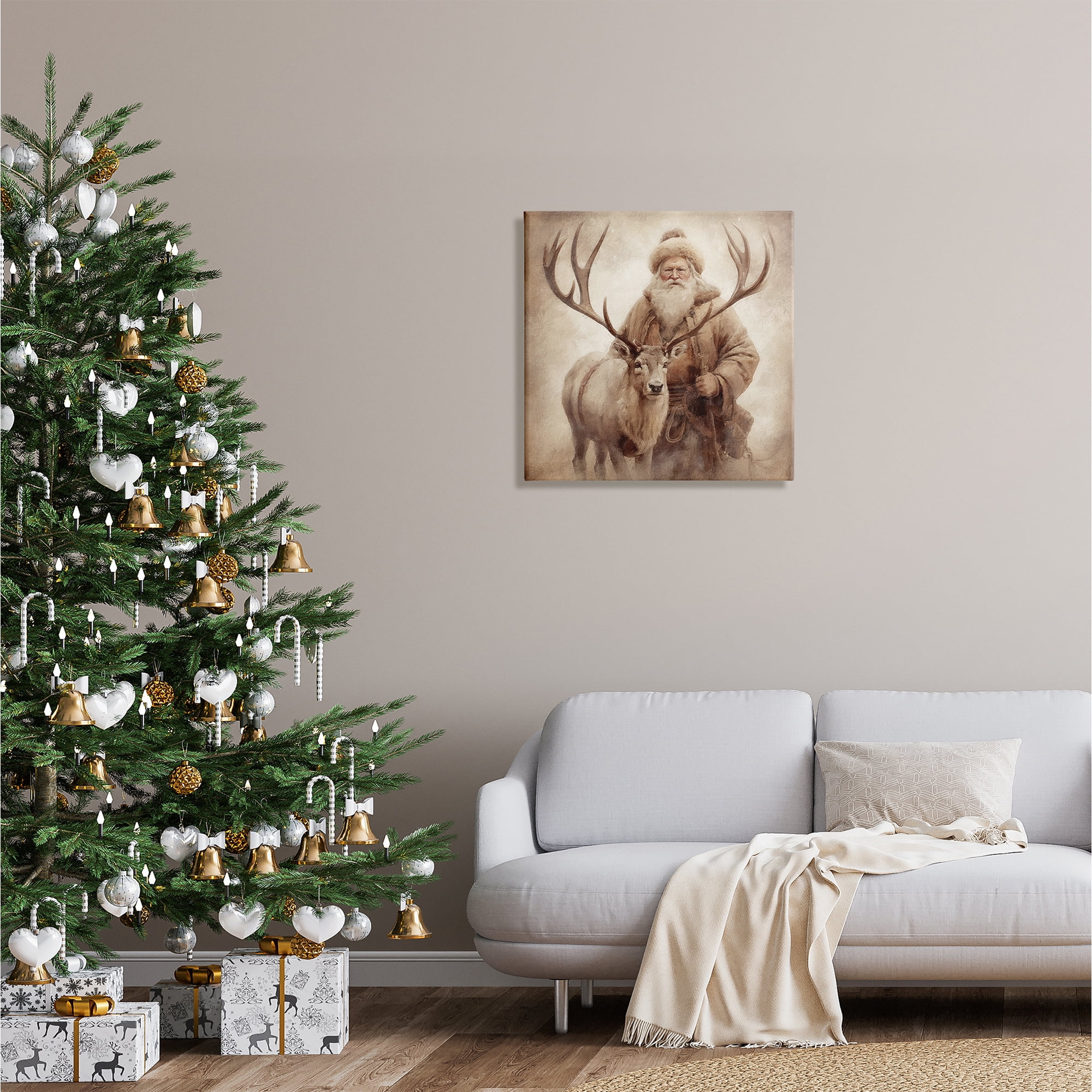 Stupell Industries Traditional Santa & Reindeer Holiday Painting Gallery Wrapped Canvas Art Print Wall Art, 24 x 24