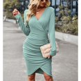 thumbnail image 1 of Vestido De Cintura Túnica De Manga Larga,Vestido Midi Ajustado Con Cuello En V Para Mujer Vestido Corto Fruncido Resultados Impresionantes, 1 of 6