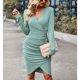 thumbnail image 1 of Vestido cruzado con cuello en V para mujer, vestido ajustado corto con cintura tipo túnica fruncida y manga larga, 1 of 6