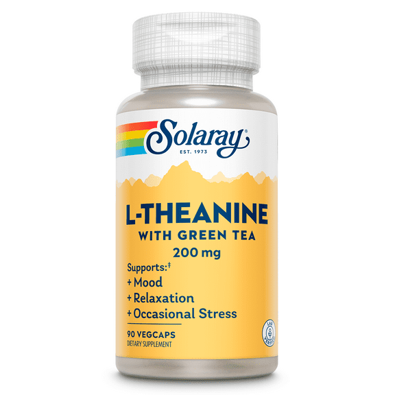 Solaray L-Theanine - 90 VegCaps - 200 mg   100 mg Green Tea Leaf