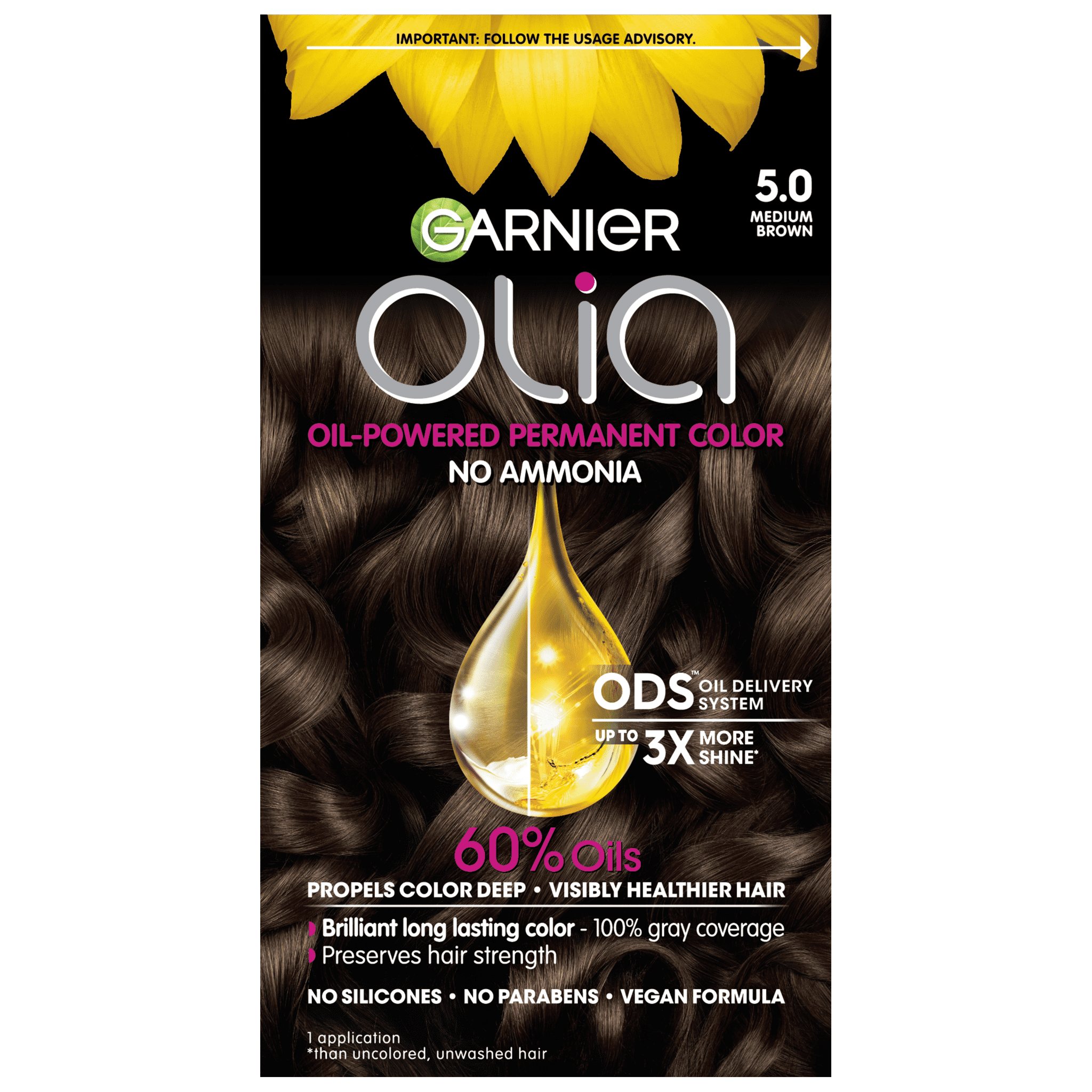 Garnier Olia Oil Powered Ammonia Free Permanent Hair Color,  Medium  Brown, 1 kit 