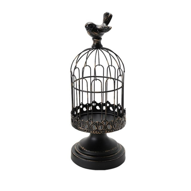 Candelero de jaula de pájaros Zulema de hierro forjado decoración Negro 14x26cm