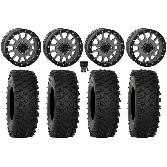 System 3 SB-5 14" Wheels Grey 28" ATX470 Tires Can-Am Commander Maverick Renegade Outlander Defender