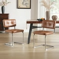 thumbnail image 3 of Zesthouse 19.3″Mid-Century Modern Dining Chairs Set of 2, Faux Leather Upholstered Kitchen Chairs with Back and Chrome Legs, Armless Side Chairs for Kitchen & Dining Living Room, Brown, 3 of 13
