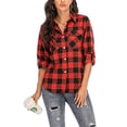 thumbnail image 3 of Innerwin Shirts Long Sleeve Ladies Blouse Holiday Button Down Loose Tops Red Black L, 3 of 4