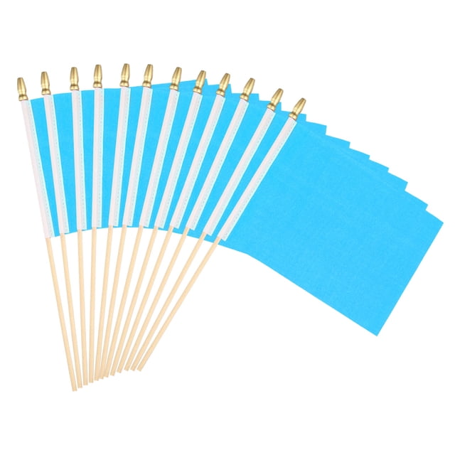 Uxcell 8x3 Inch Light Blue Blank Stick Flag, 12Pcs Wooden Pole Handheld Solid Color Flag