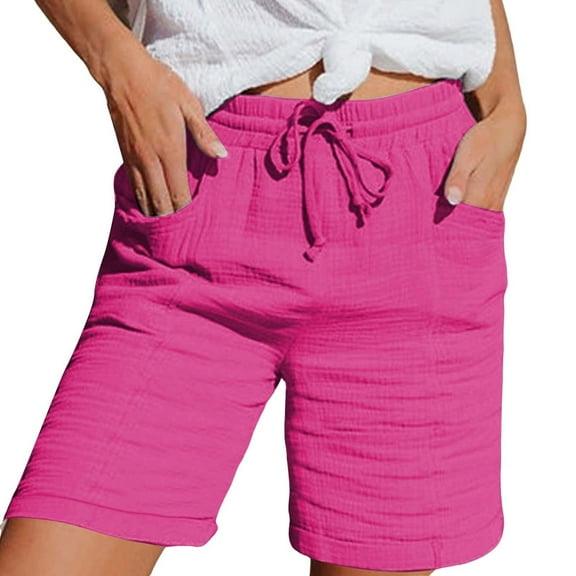 Ailaofu Women Shorts for Seniors Summer 2025 Casual Womens Bermuda Shorts Knee Length High Waisted Drawstring Loungewear