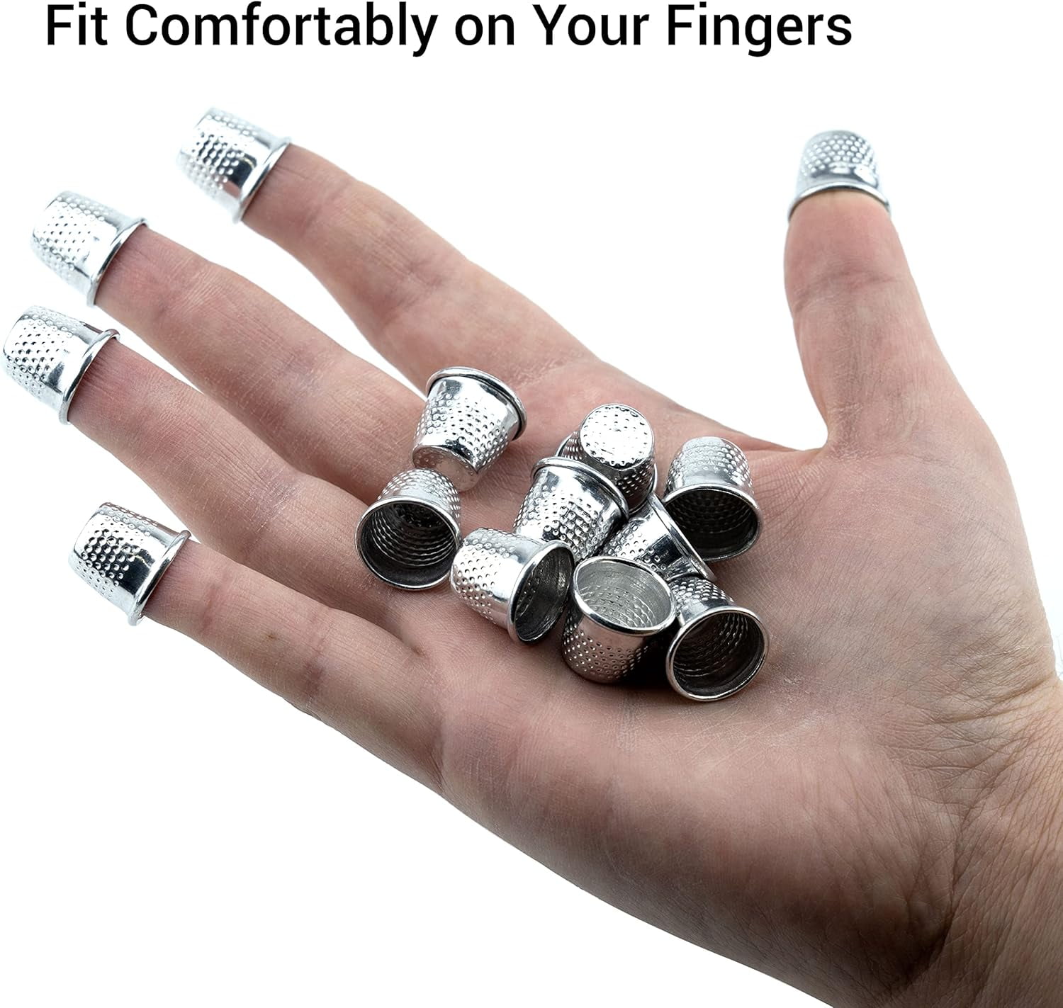 TUWAFE 50 Pack Thimbles Silver Color Finger Protector Metal Sewing Thimbles Needlework Fingertip Protector Metal Shield for Sewing Crafts