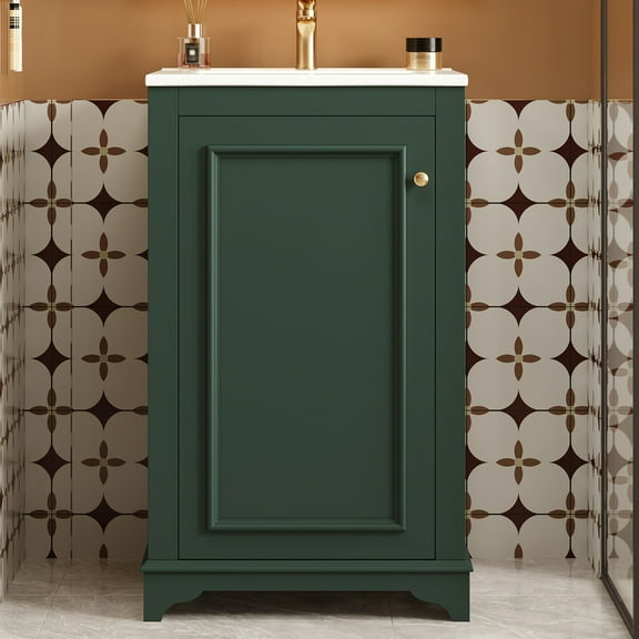 Euroco 20-inch Bathroom Vanity with Ceramic Sink, Freetanding Single Vanity Set with Soft Closing Door, adjustable shelf, Modern Style, Green.