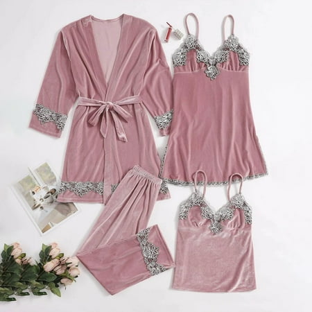 GZWYHT Silk Pajamas Clearance Robes for Women Nightgown Gold Velvet Pajamas Lace Nightdress Underwear Sleepwear Trousers Bath Robe Women S Sleepwear  Pink XL