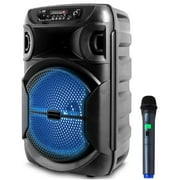 Technical Pro 8" Portable 800 W Bluetooth Speaker w/ Woofer and Tweeter and UHF Wireless Handheld Microphone w/ USB