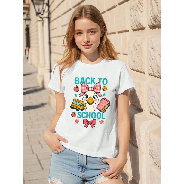 Back To School Theme T-Shirt, First Day of School, Back To School Girls' Top, First Day of School T-Shirt, Girls' School Design, School Goose T-Shirt