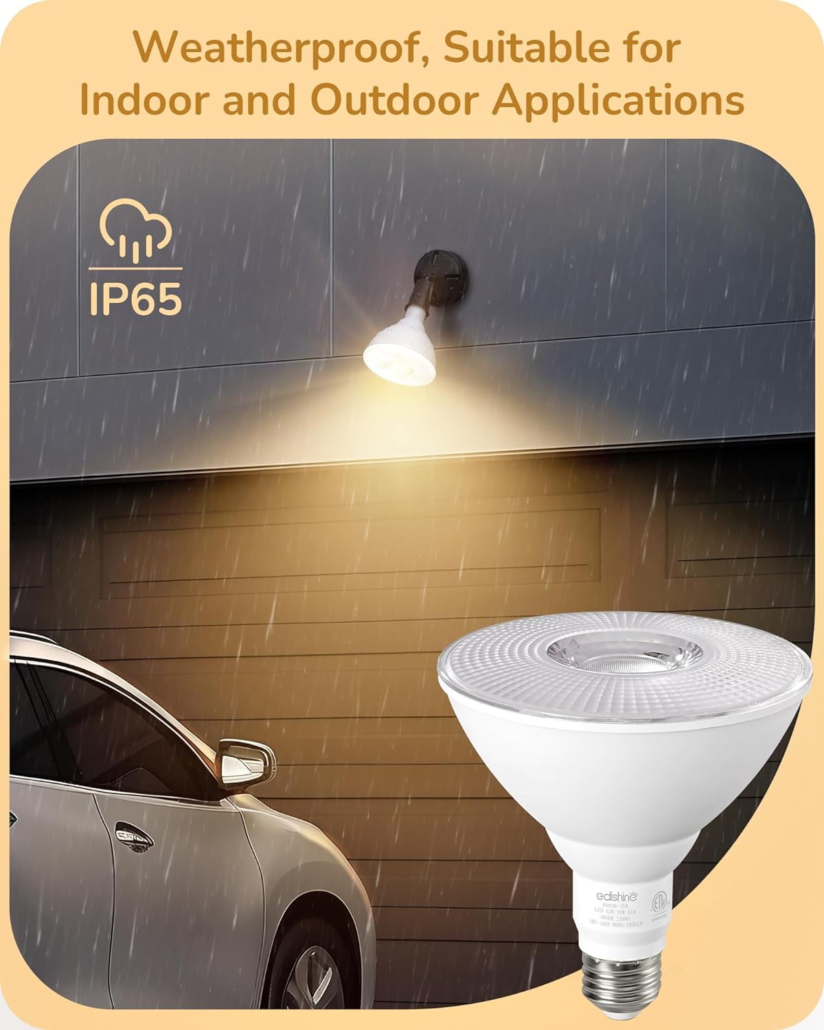 Flood Light Bulbs, PAR38 LED Outdoor Flood Light Bulbs, 120W Equivalent Dimmable Waterproof for Patio Yard Porch Driveway Garage, 3000K Warm Light 18W 1800LM E26 Base, 4 Pack, ETL Listed