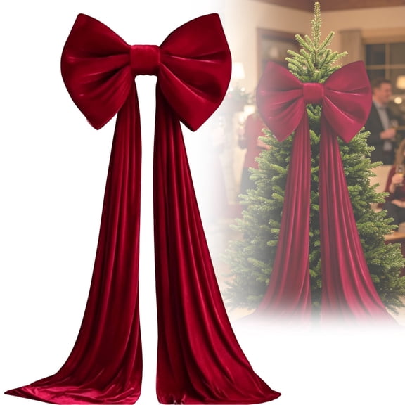 1 Pack Giant Wine Red Velvet Christmas Bow 70.9 x 15.7 Inch Vintage Holiday Ribbon with Extended Tails for Tree, Garland, Wreath, Porch, Mantel & Wedding Decor
