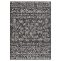 SAFAVIEH Courtyard Morven Geometric Indoor/Outdoor Area Rug, Black/Beige, 6'7" x 9'6"