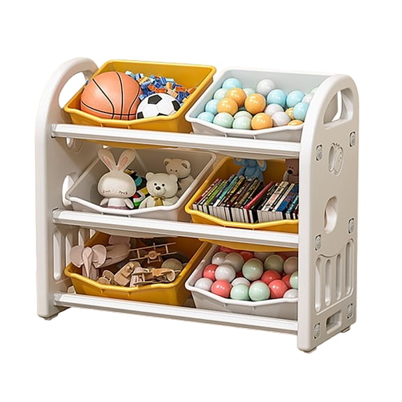 Wohh Wohh Kids Toy Storage Organizer with 6 Removable Bins, Multi-Functional 3-Tier Toy Shelf, HDPE Nursery Storage Rack for Books, Toys, Playroom, Bedroom, Living Room