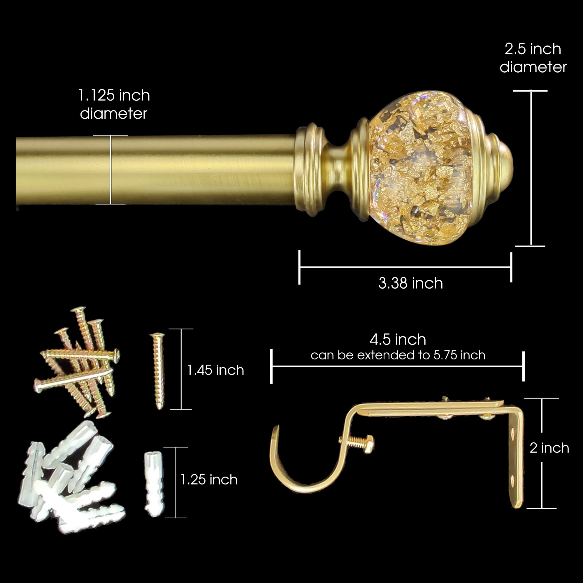 SKYPLUS LIVING Glam Luxury Single Curtain Rod, Adjustable 72-144 in, Sphere Gold Finial