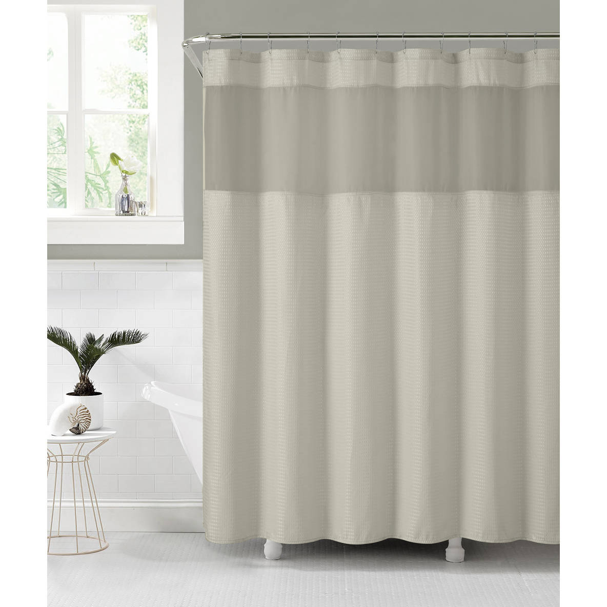 VCNY Home Fabric Shower Curtain With An Attached PEVA Liner Beige