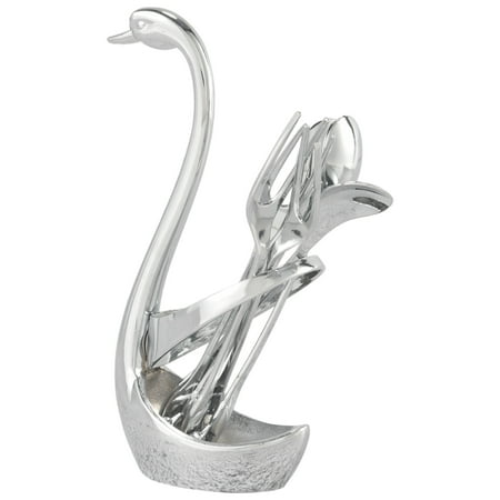 

Flatware Set with Swan Base Holder Fruit/Dessert Fork Cake/Coffee Spoon Organizer Creative Tableware Decoration