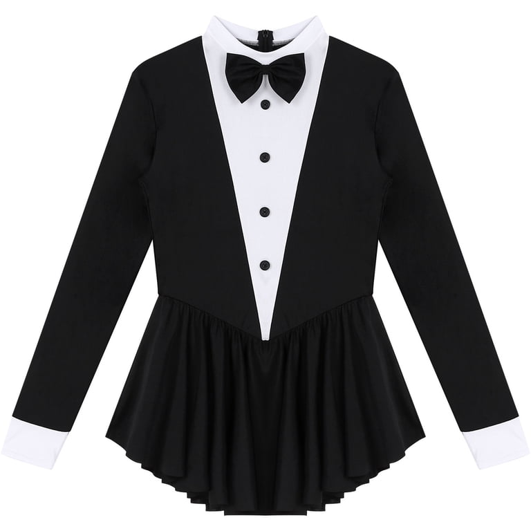 ladies tuxedo fancy dress ZDHoor Women Contrast Color Costume Ballroom Latin Dance Long Sleeve Modern Dancewear Black L 24.01COLL