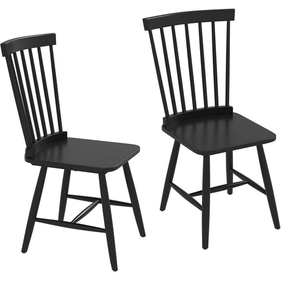 YSNW Windsor Dining Chairs Set of 2 - Wood Spindle Back Kitchen Chair for Dining, Living Room, Restaurant - Mid Century Black Farmhouse Dining Chairs (2)