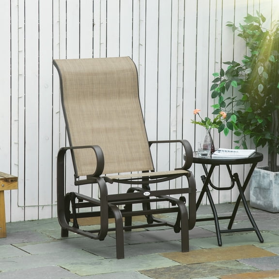 Outsunny Gliding Lounger Chair, Outdoor Swinging Chair with Smooth Rocking Arms and Lightweight Construction for Patio Backyard, Tan