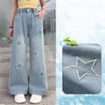 thumbnail image 5 of Girls Baggy Jeans High Waisted Wide Leg Star Embroidered Pants Back To School Outfits Girl Jeans Size 3-14 Years, 5 of 6