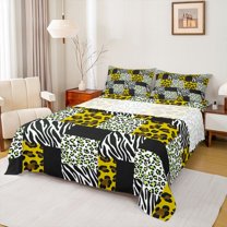 Manfei Zebra Leopard Print 4-Piece Full Size Sheets for Female Men Teens,Geometric Plaid Bed Sheets,Animal Print Lightweight Sheet Sets,Breathable Home Decor