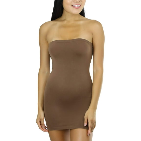 ToBeInStyle Women's Seamless Bodycon Tube Shape Dress - Tan - M/L