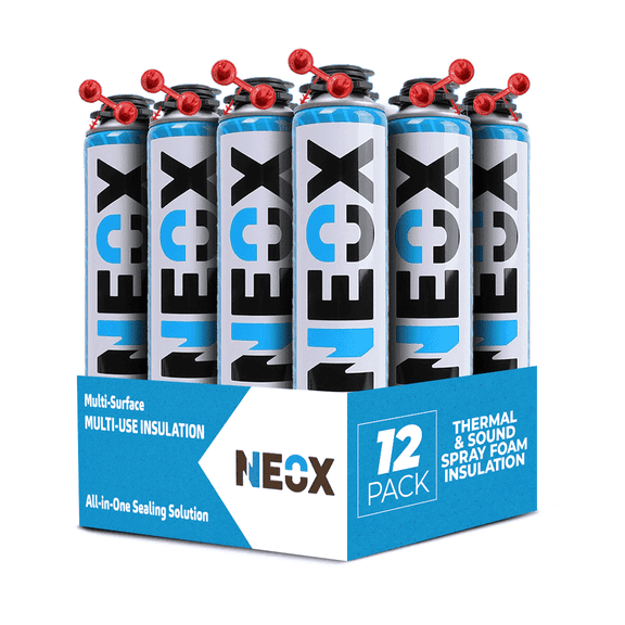 Neox Closed Cell Spray Foam for Insulation - 12 x 29.6 Oz High-Density Polyurethane Cans, Covers 240 Sq.Ft., Includes Nozzle, (No Spray Gun)